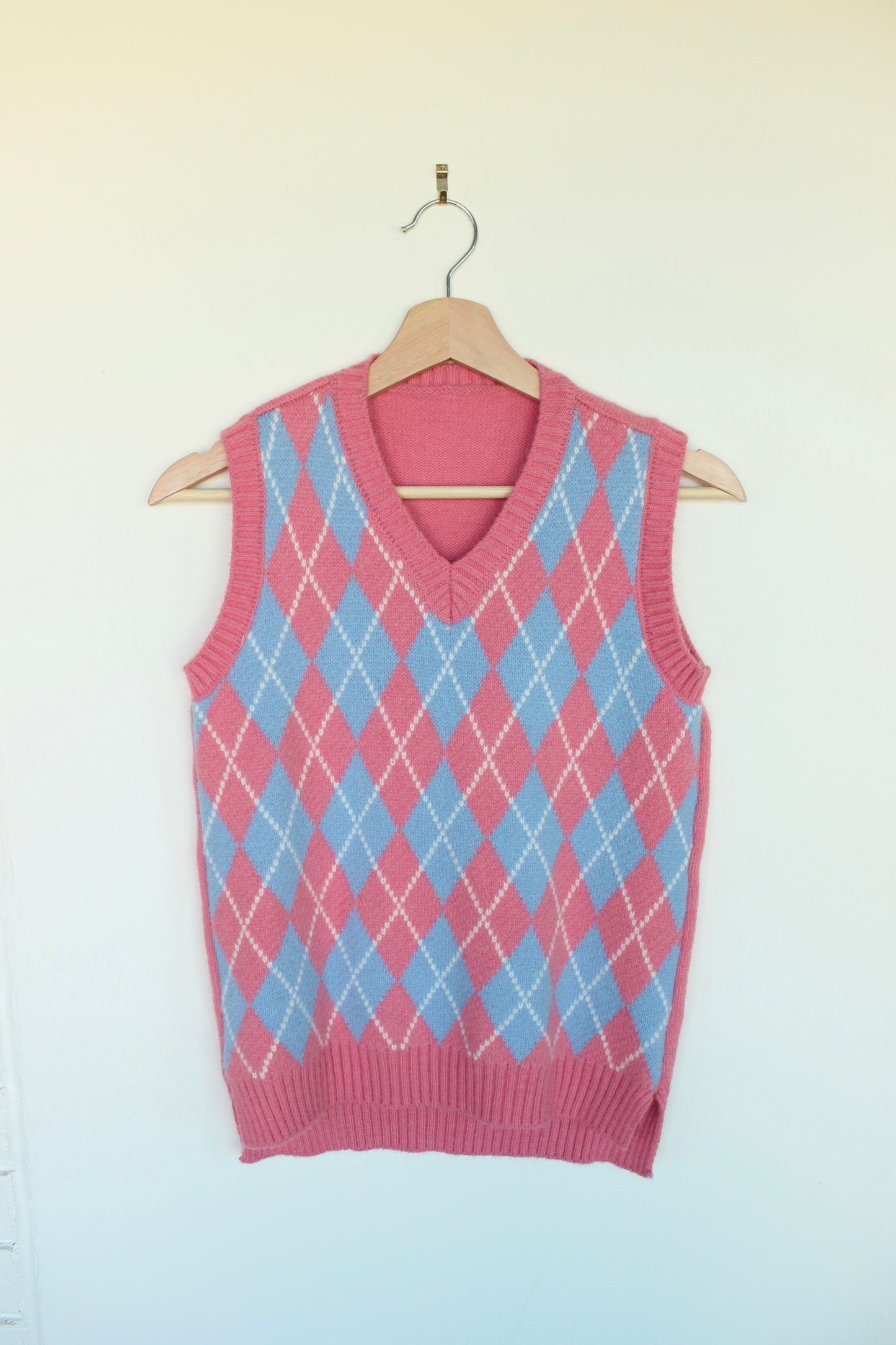 Pink Argyle Sweater Vest - XS